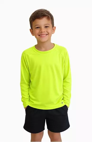 Camiseta UV Light Infantil Com Proteção Solar Uvpro Amarelo Fluor