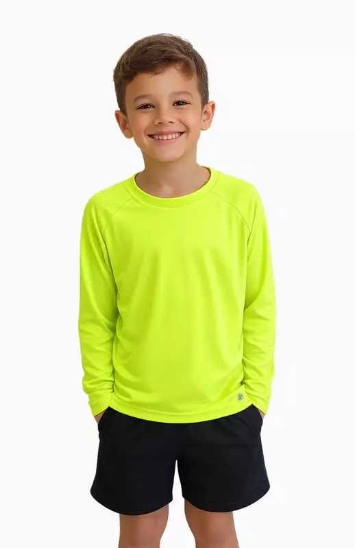 Camiseta UV Light Infantil Com Proteção Solar Uvpro Amarelo Fluor